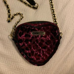 Betsey Johnson Pink Cheetah Print Heart Purse